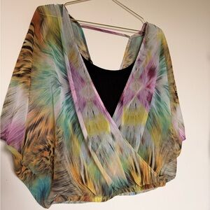 bebe Multicolor Sheer Wrap Blouse